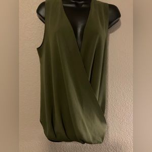 Women’s Army Green Criss-Cross Neckline Sleeveless Blouse